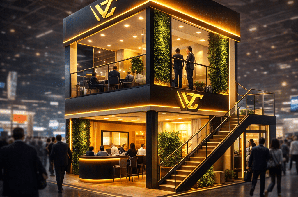 Importância da altura e cenografia na arquitetura do stand de sucesso.